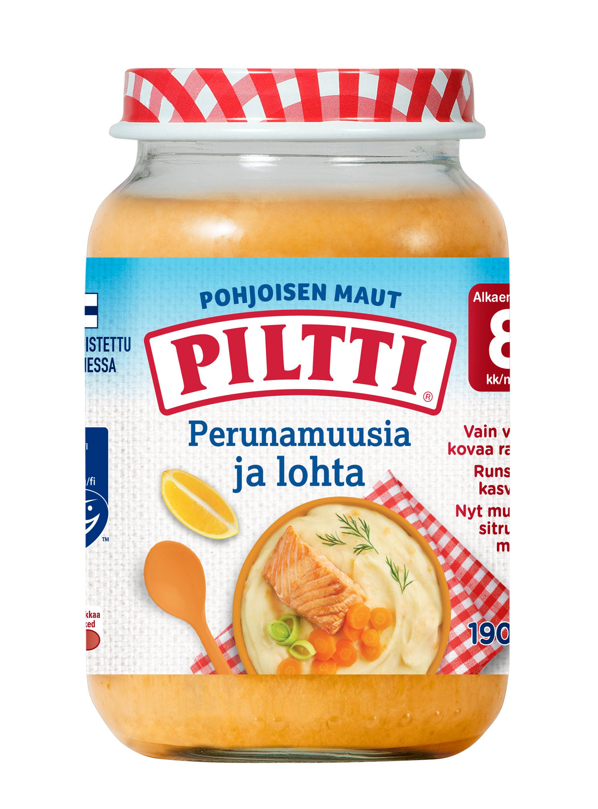 Piltti Pohjoisen maut 190g Mashed Potato and Salmon babyfood 8mth 12PCS MULTIPACK