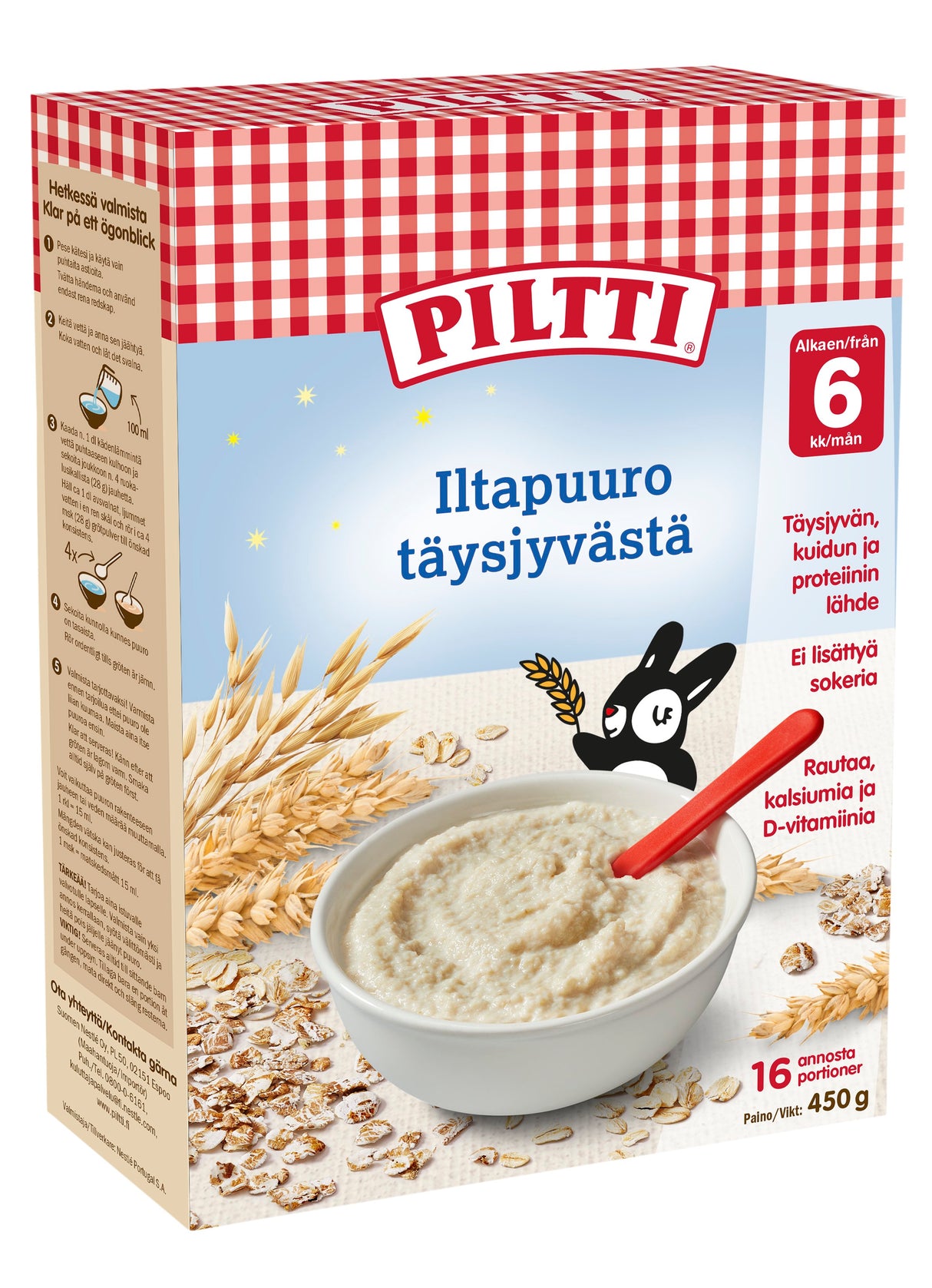 Piltti 450g Iltapuuro täysjyvästä puurojauhe 6kk