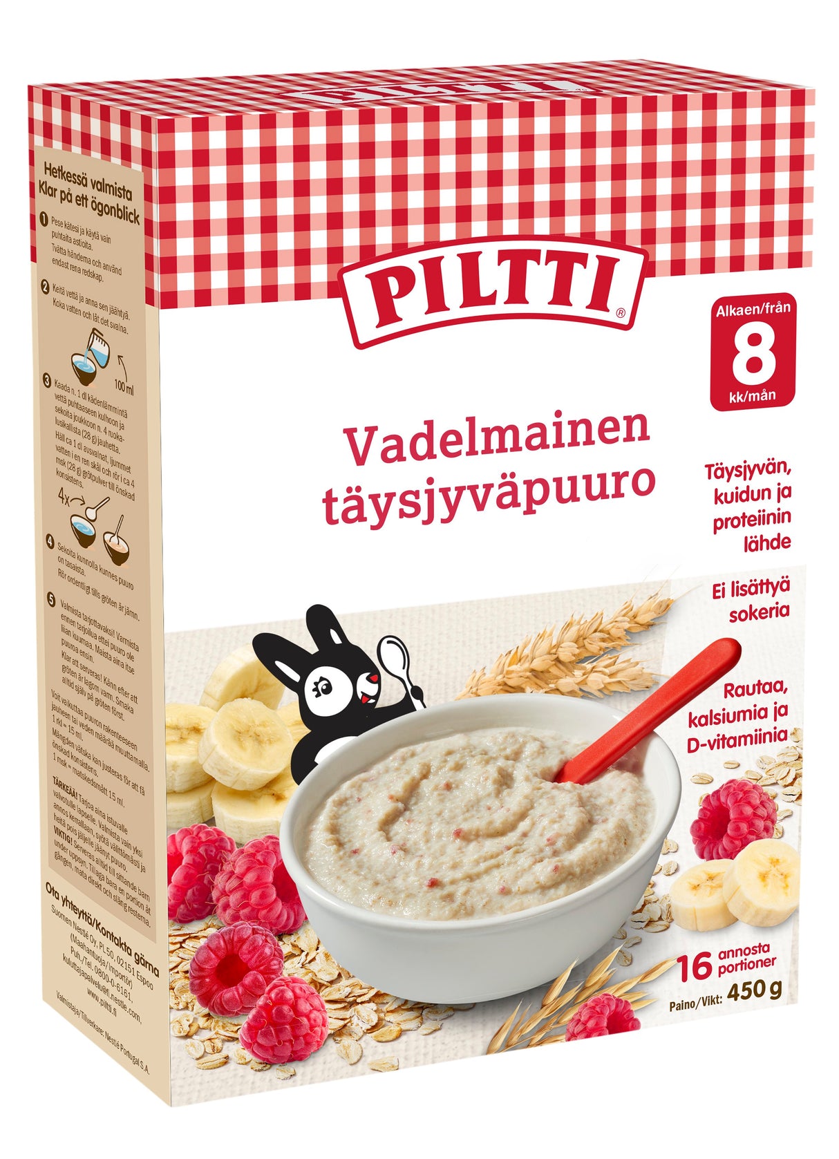 Piltti 450g Hallonfullkornsgrötpulver 8 månader