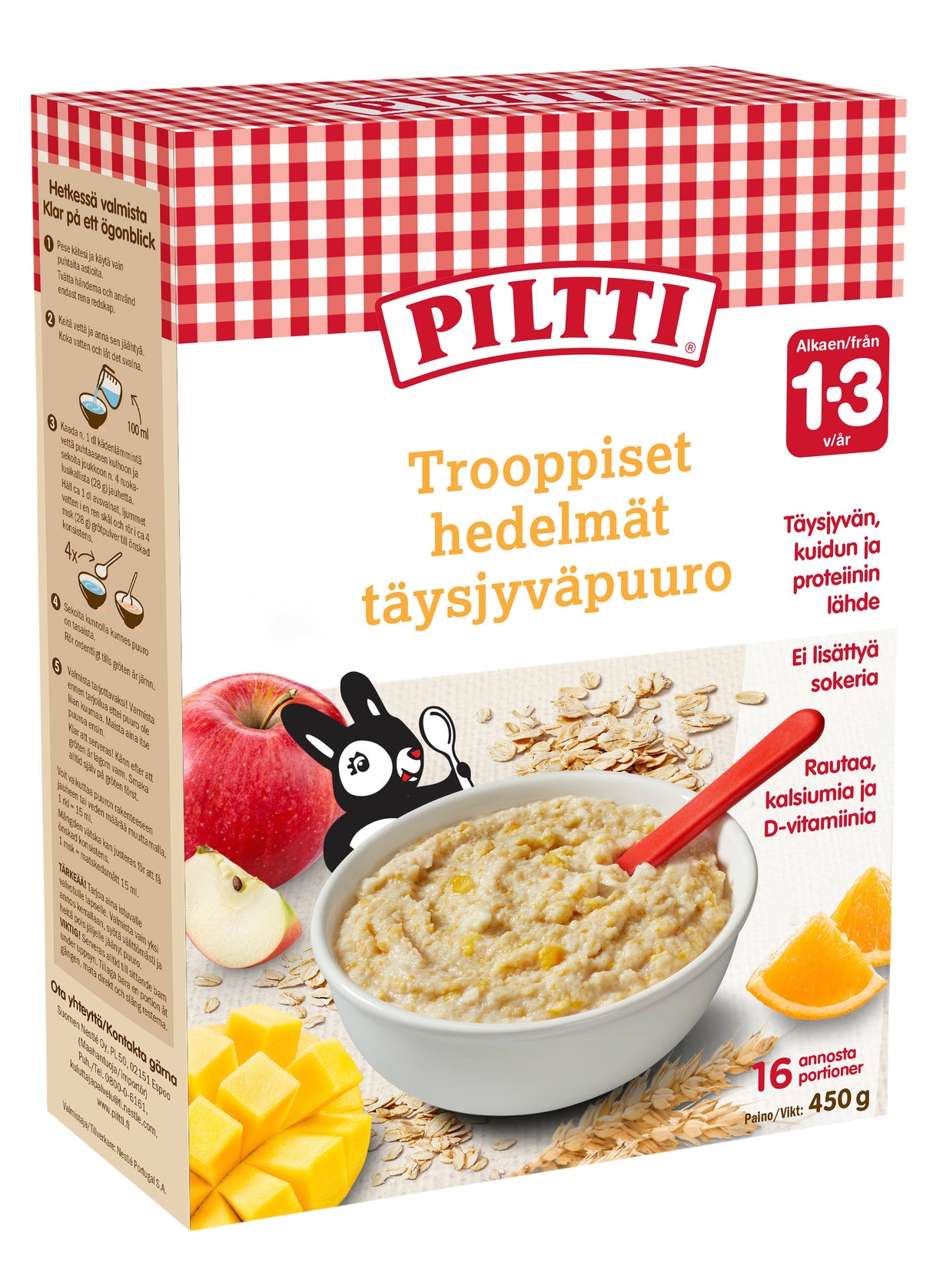 Piltti Tropiska frukter fullkornsgrötpulver 450g 1-3 år