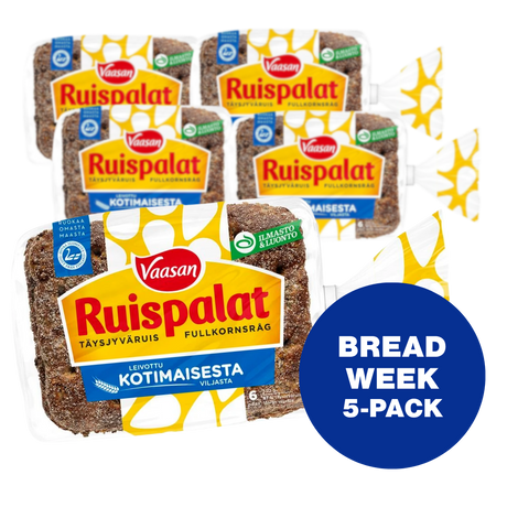 5-PACK Vaasan Ruispalat 330 g 6 st riven fullkorns rågbröd