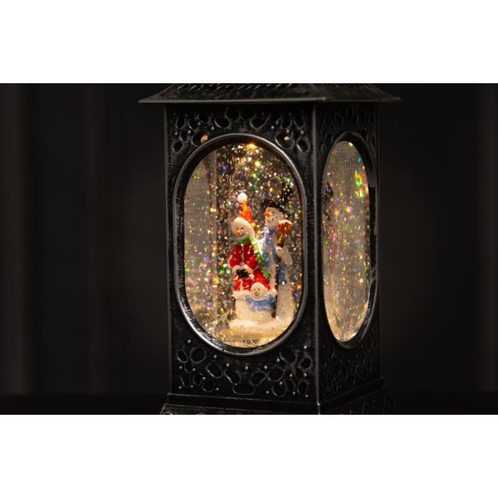 Finnlumor LED Decorative Light Snowfall Lantern Santa Claus and Snowman 28 cm
