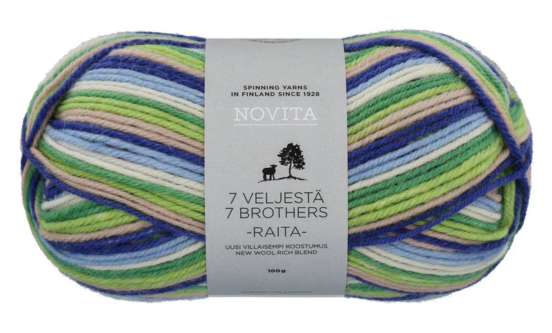 Novita 7 Veljestä Raita 100 g wool blend yarn Finnish bow