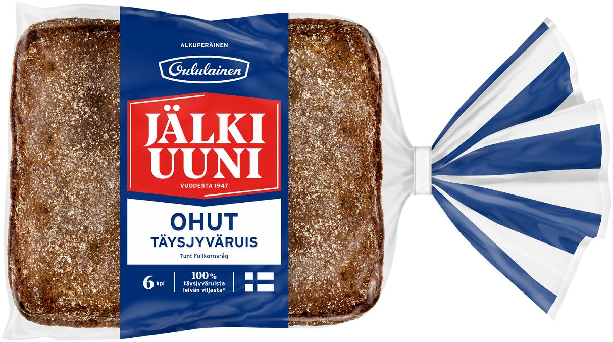 Oululainen Jälkiuuni Ohut Täysjyväruis 6kpl 240g, täysjyväruisleipä