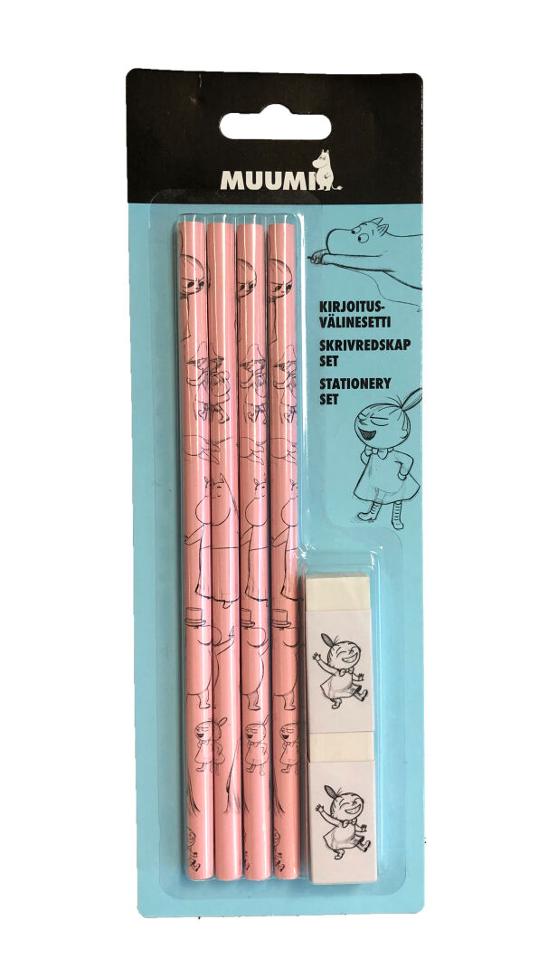 Moomin pencil set 4 pencils+2 erasers pastel