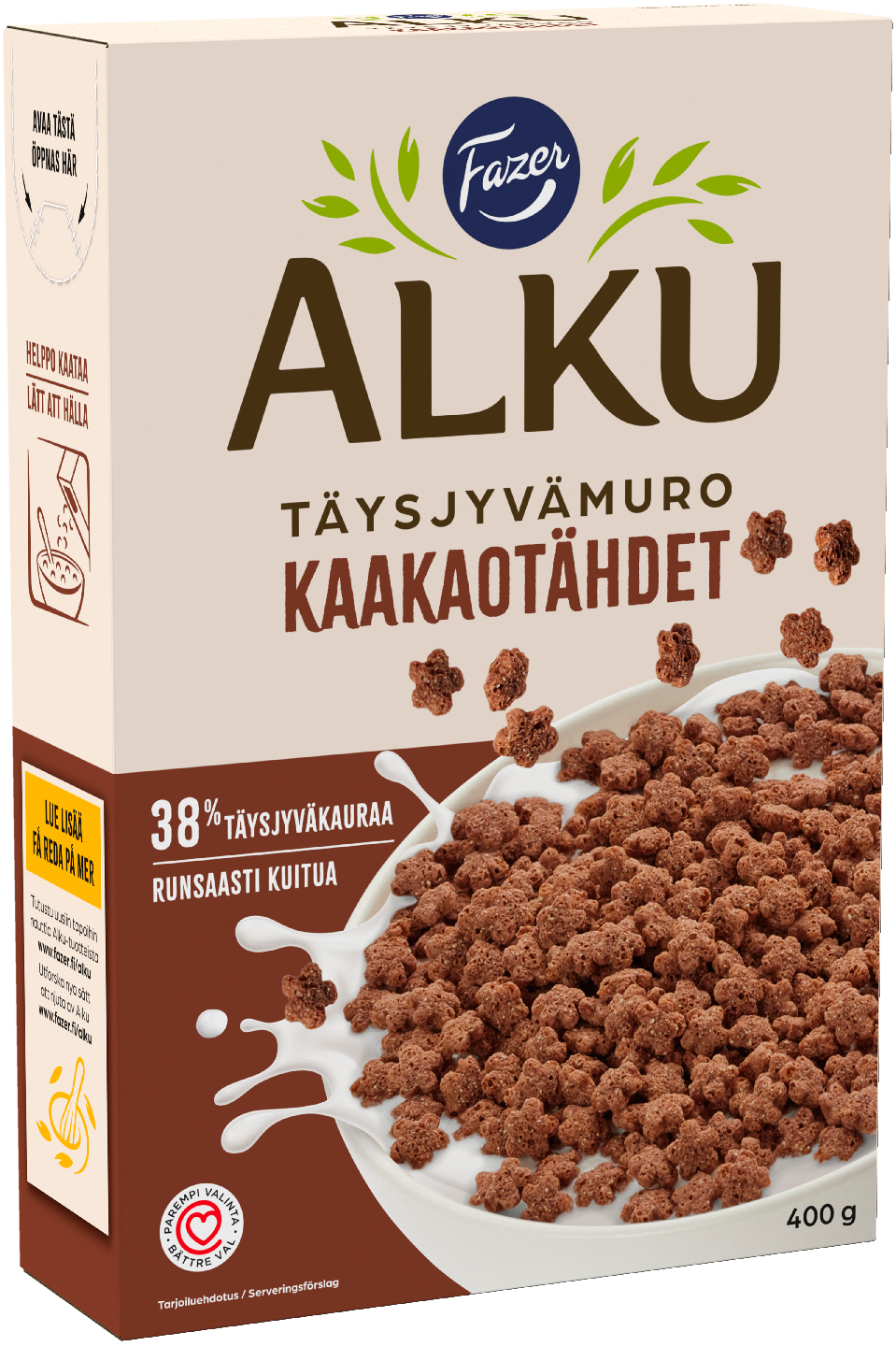 Fazer Alku Kakao-stjärnor fullkornsflingor 400 g