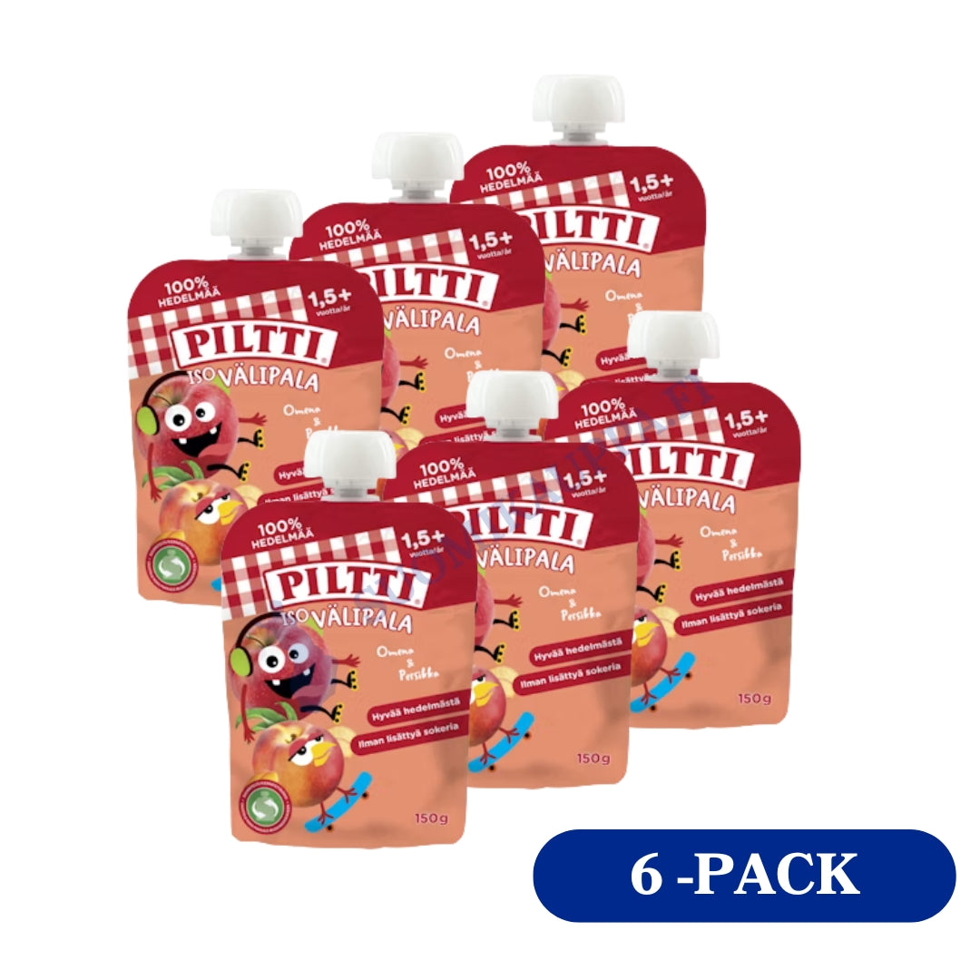 6 x Piltti Iso Snack 150g Apple-Peach 2+ years sachet