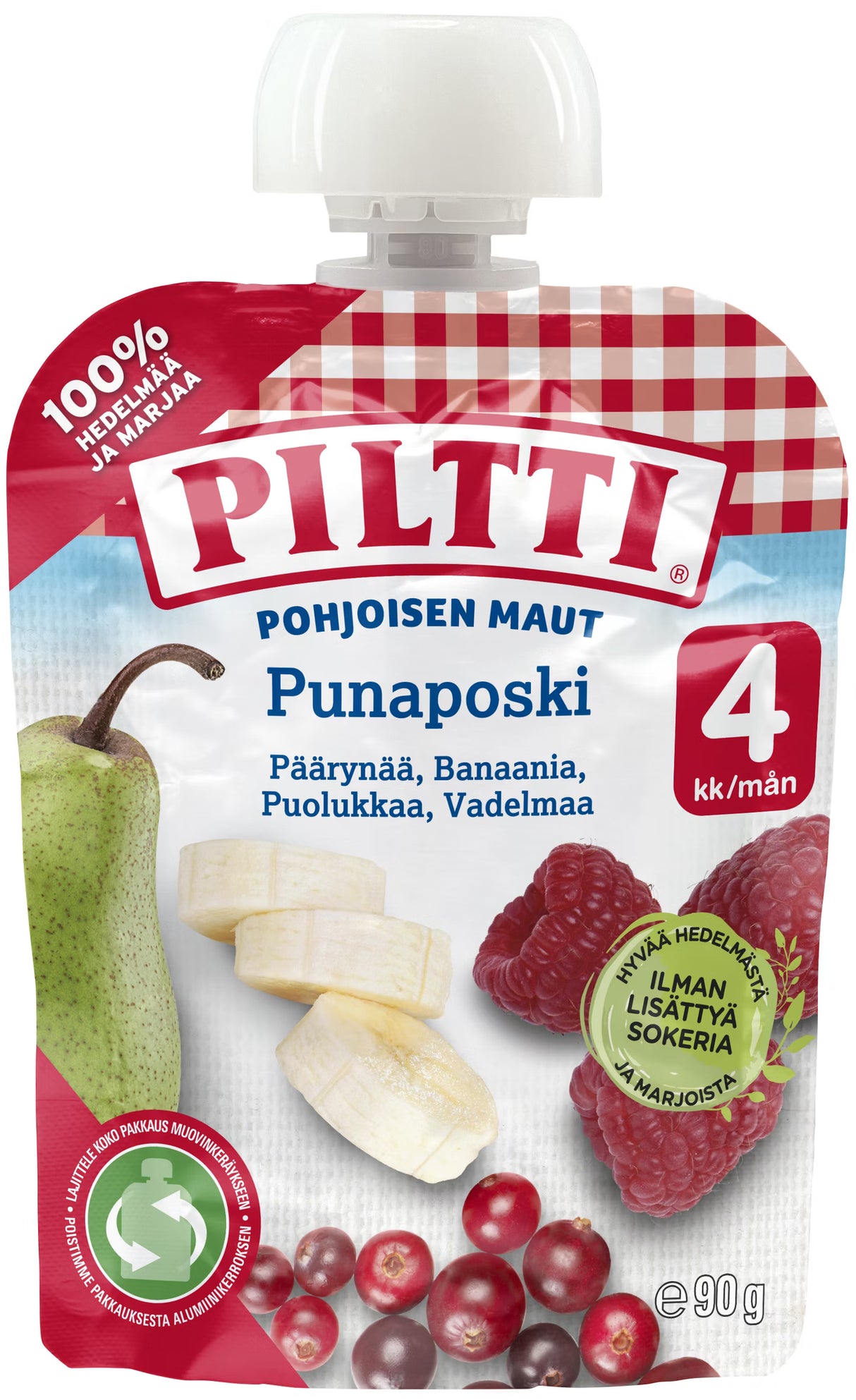 Piltti Pohjoisen maut 90g Punaposki hedelmäsose 4kk annospussi 8kpl MONIPAKKAUS
