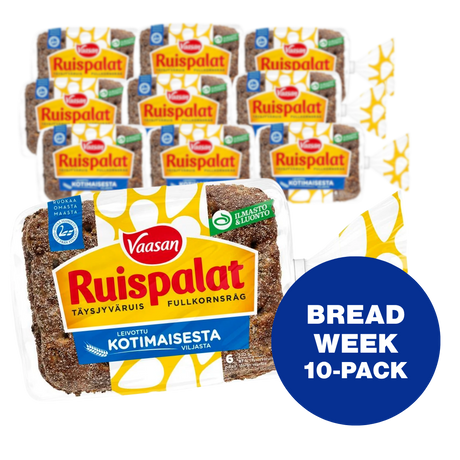 10-PACK Vaasan Ruispalat 330 g 6 st riven fullkorns rågbröd