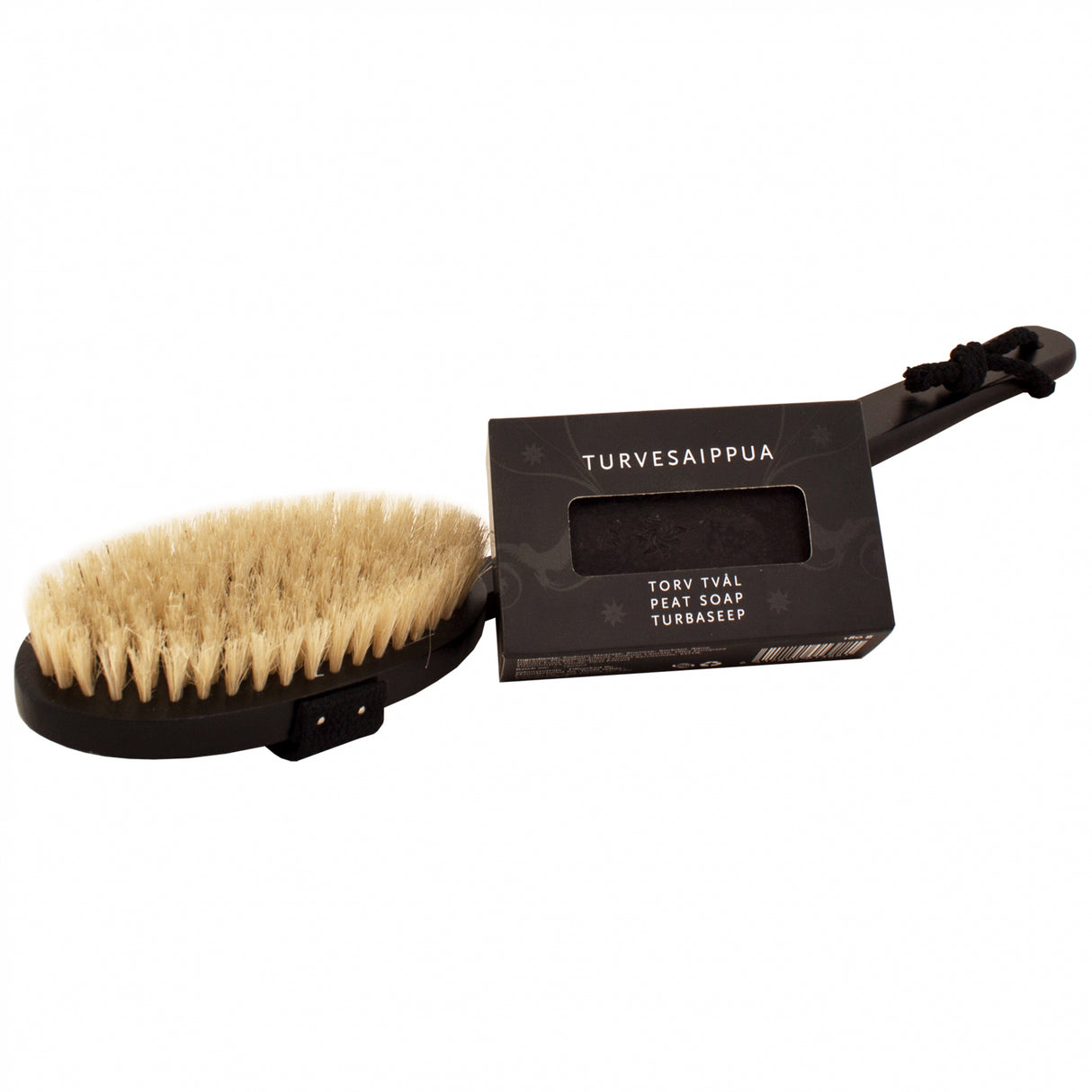 Black bath brush + Peat soap 180 g