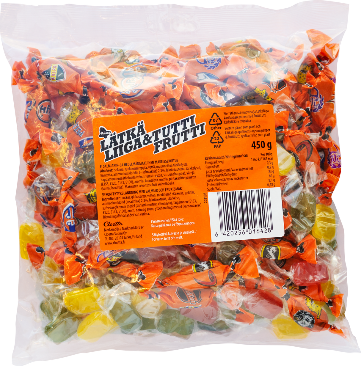 Malaco Lätkäliiga & TuttiFrutti makeissekoitus 450g