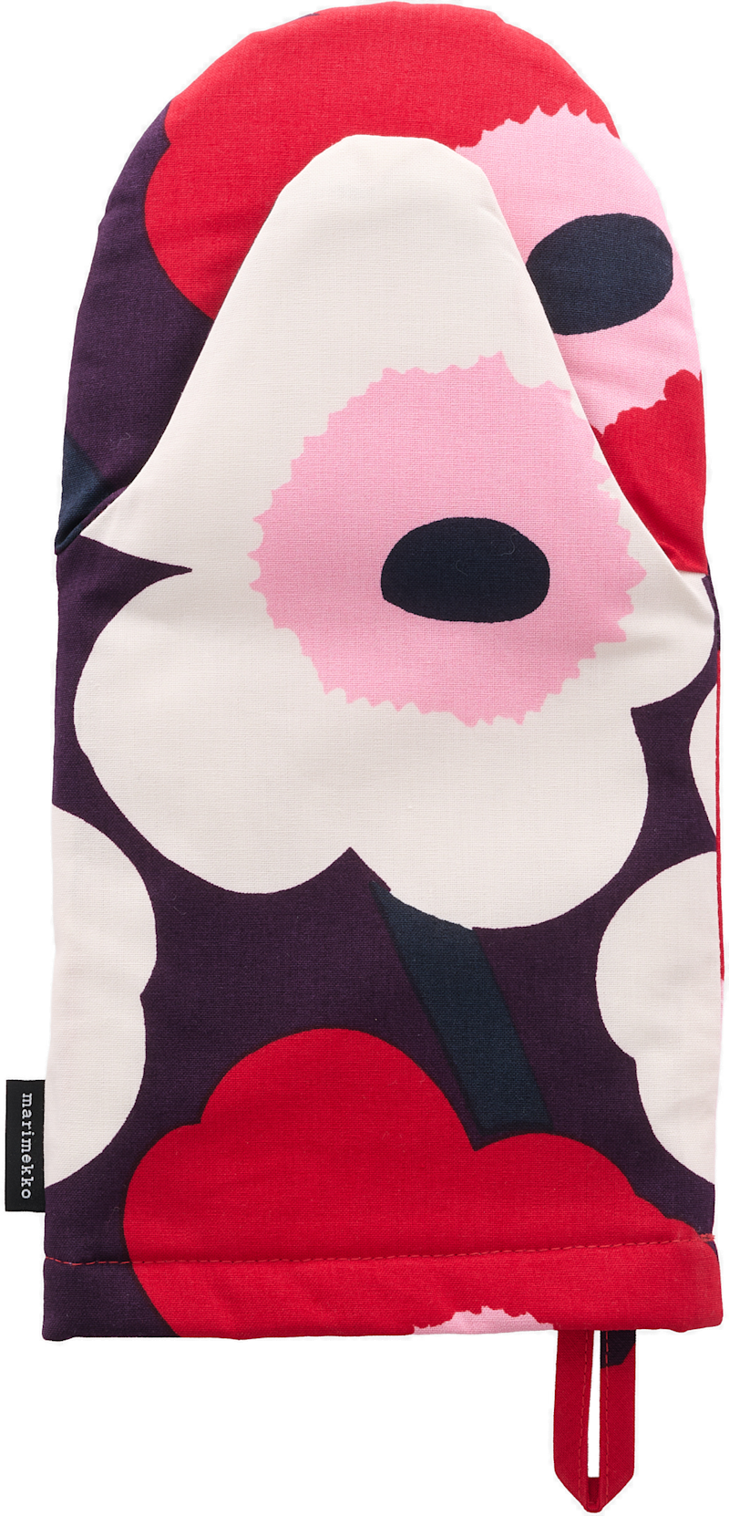 Marimekko Pieni Unikko oven mitt, plum-cranberry-natural white rose