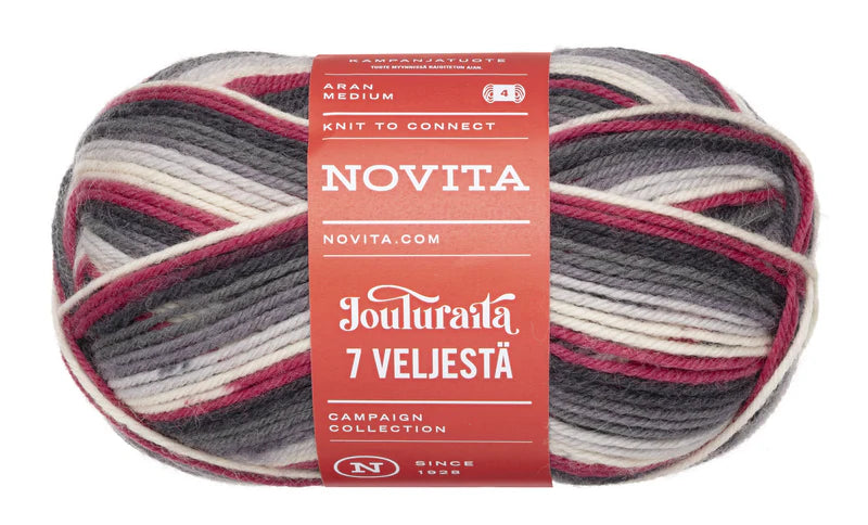 Novita 7 Veljestä Jouluraita 100g Punatulkut