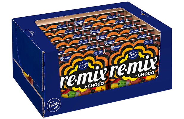12 x Fazer Remix Choco karkkipussi 325g LAATIKKO