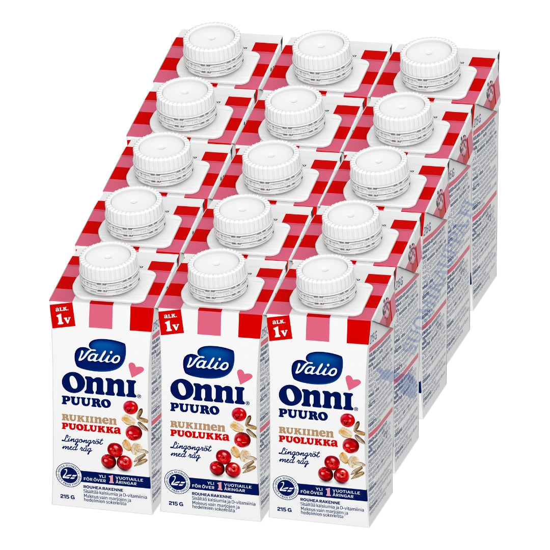 15 x Valio Onni® lingonberry porridge with rye 215 g UHT (from 1 year)