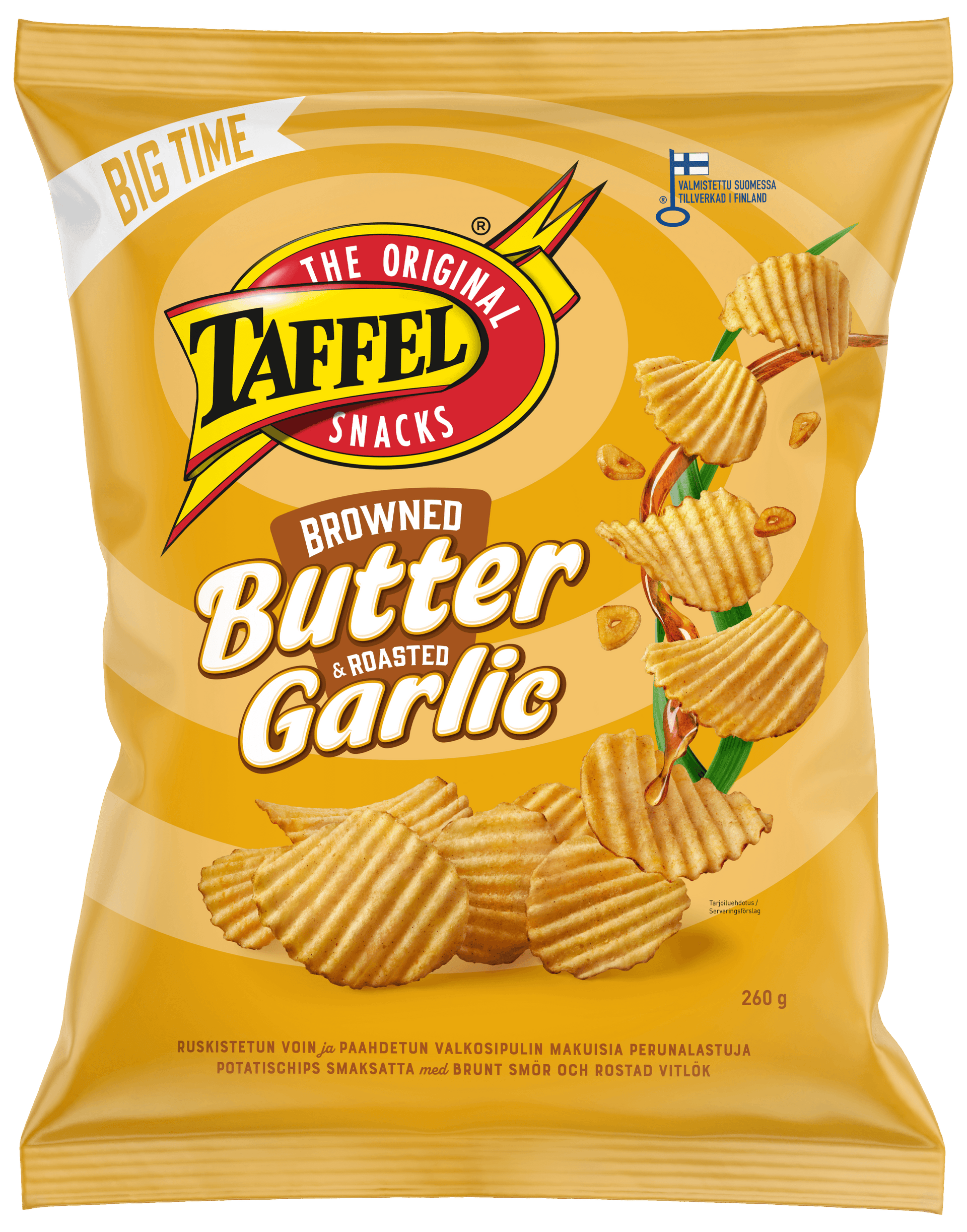 ポテチ Taffel バター＆ガーリック味ポテトチップス 260g – Suomikauppa.fi