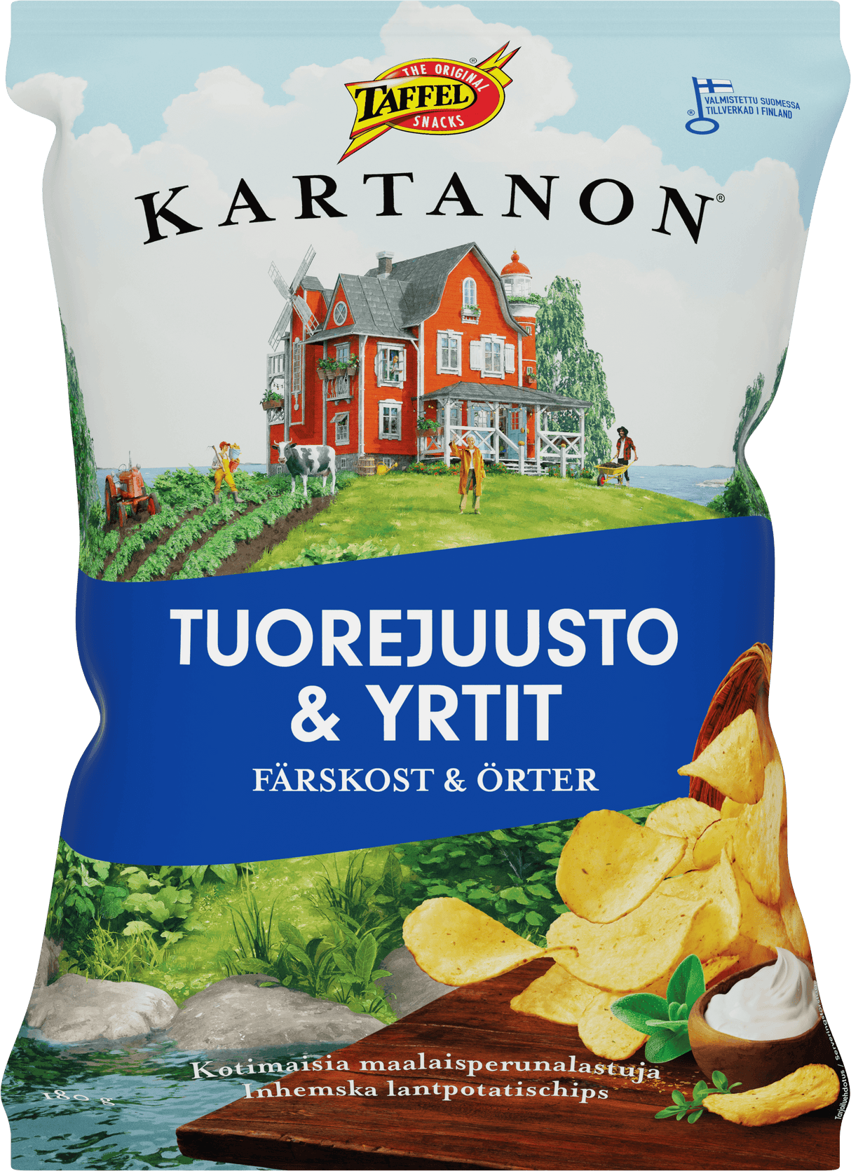 Taffel Kartanon tuorejuusto & yrtit maustettu sipsi 180g