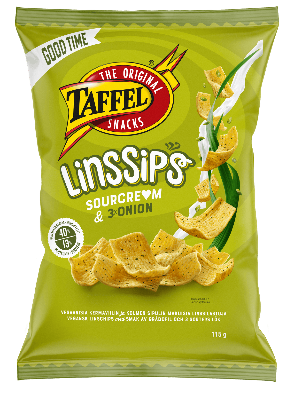 Taffel LinsSips sourcre*m & 3 x onion flavoured lentil chips 115g