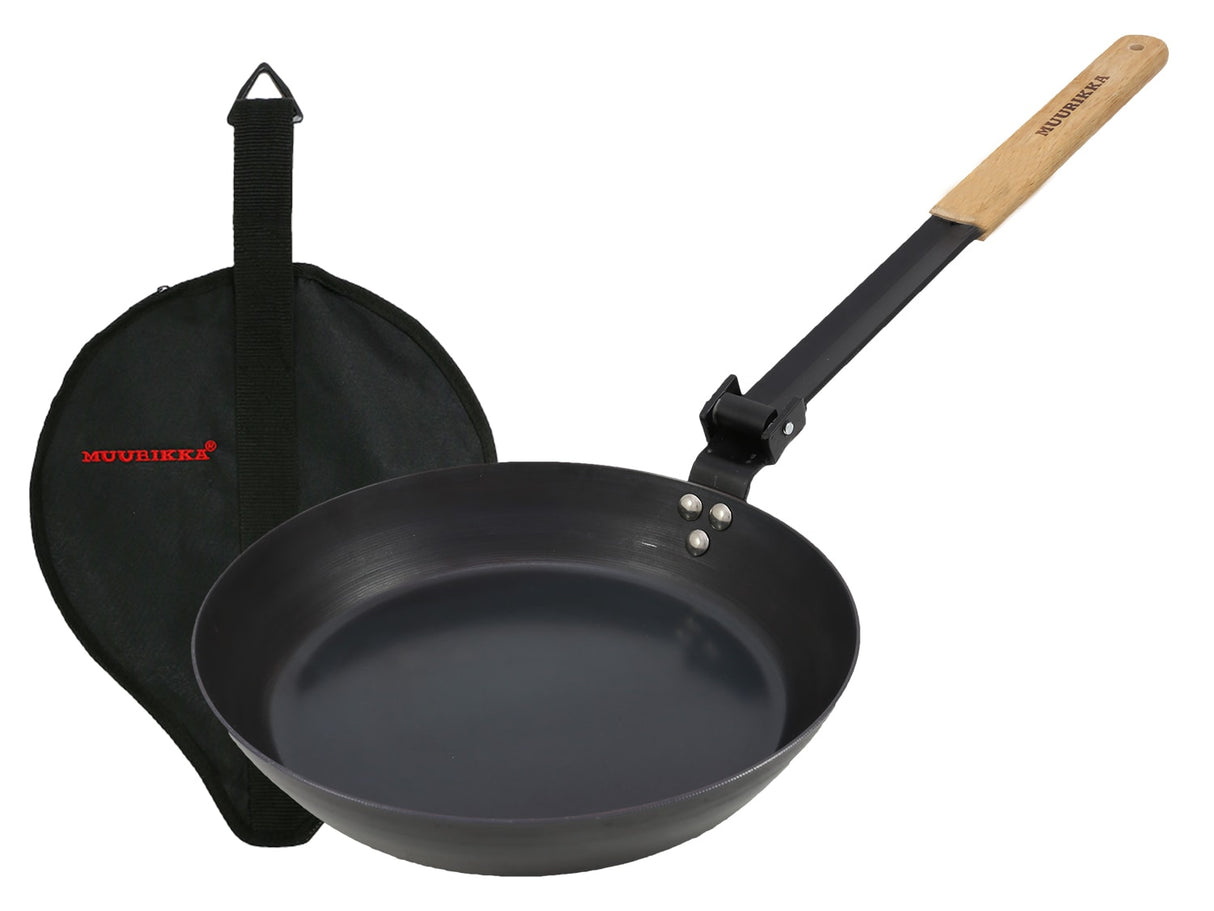 Muurikka carbon steel camping pan with folding handle