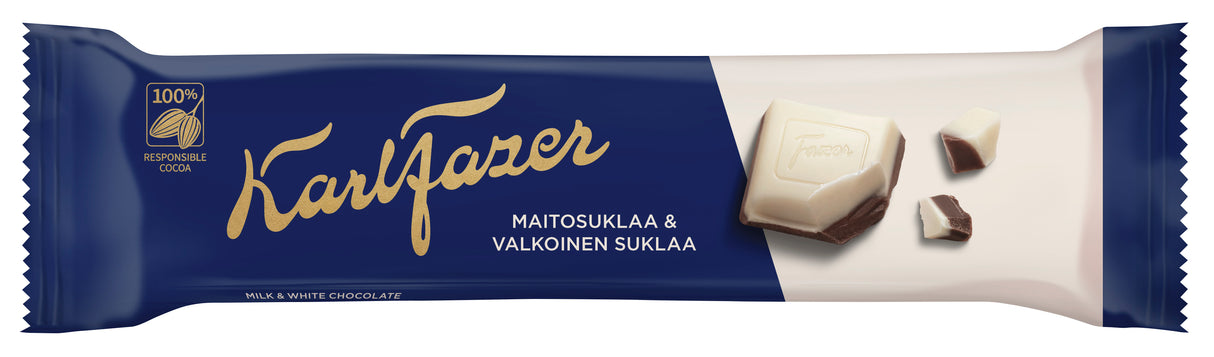 Karl Fazer milk chocolate and white chocolate bar 38g 5-PACK