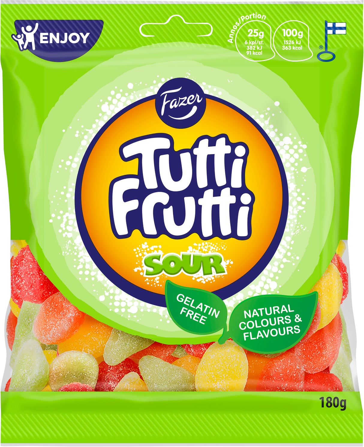 Fazer Tutti Frutti Sour saure Bonbon-Tüte 180g