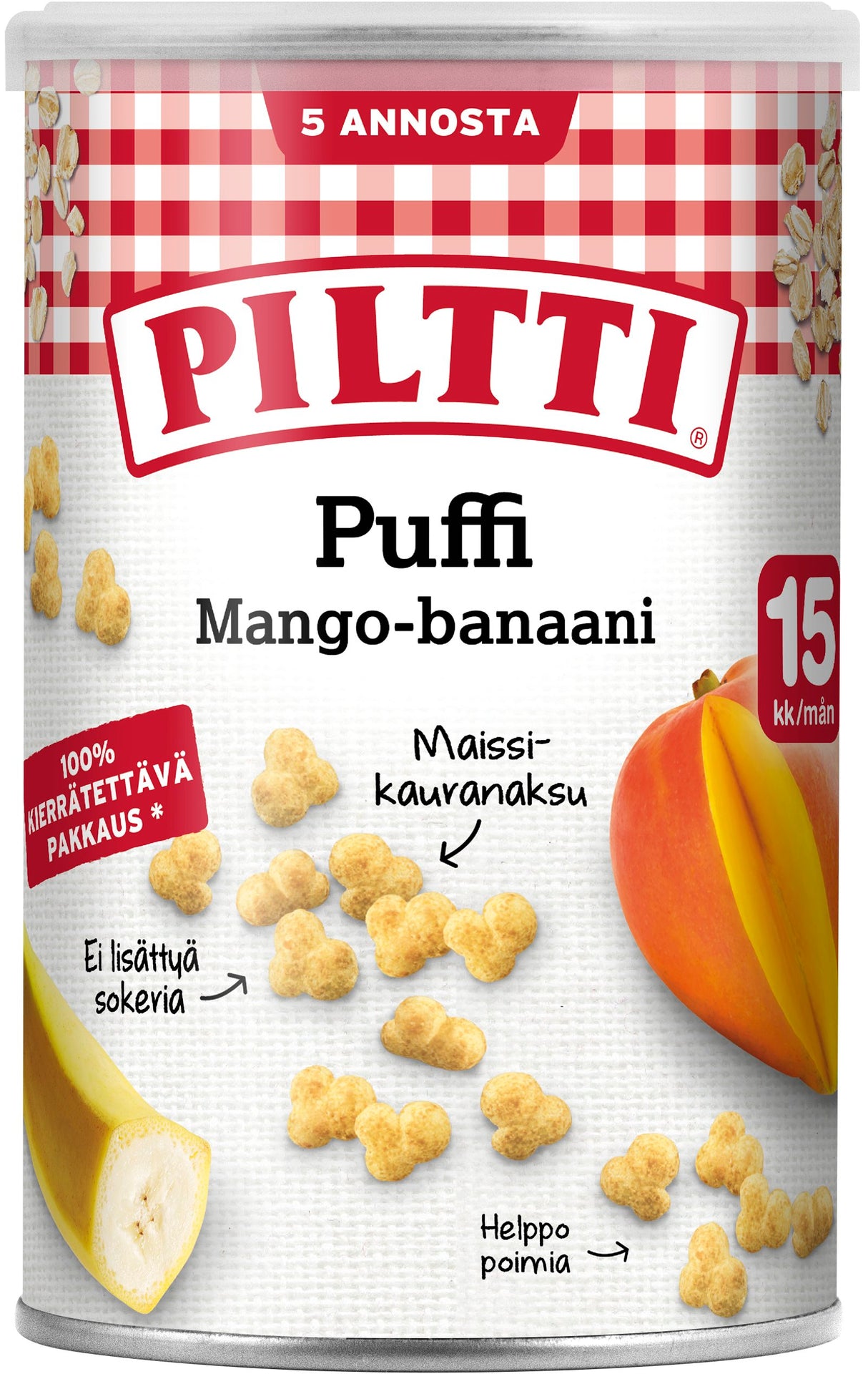 Piltti Puffi 35g Mango- und Bananengeschmack Mais- und Hafer-Snacks 15 Monate