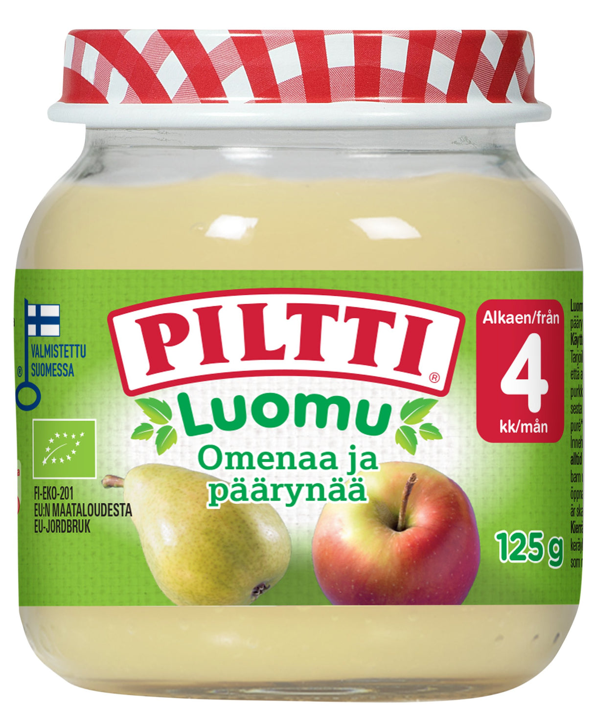 Piltti Organic 125g Apple and pear fruit puree 4 months 12PCS MULTIPACK