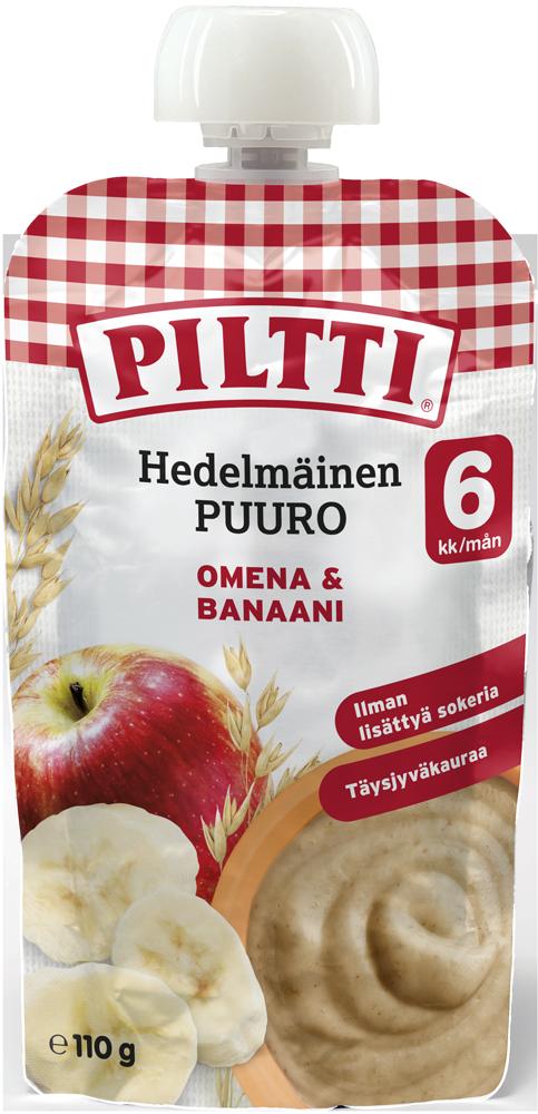 Piltti 110g Fruchtiger Brei Apfel-Banane 6 Monate Portionsbeutel 8 Stück Mehrfachpackung