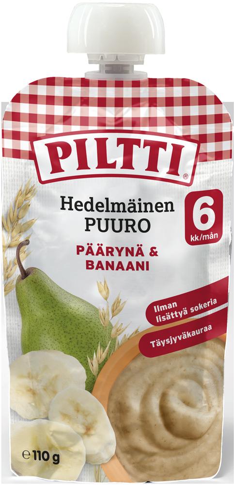 Piltti 110g Hedelmäinen Puuro Päärynä-banaani 6kk annospussi 8KPL MONIPAKKAUS