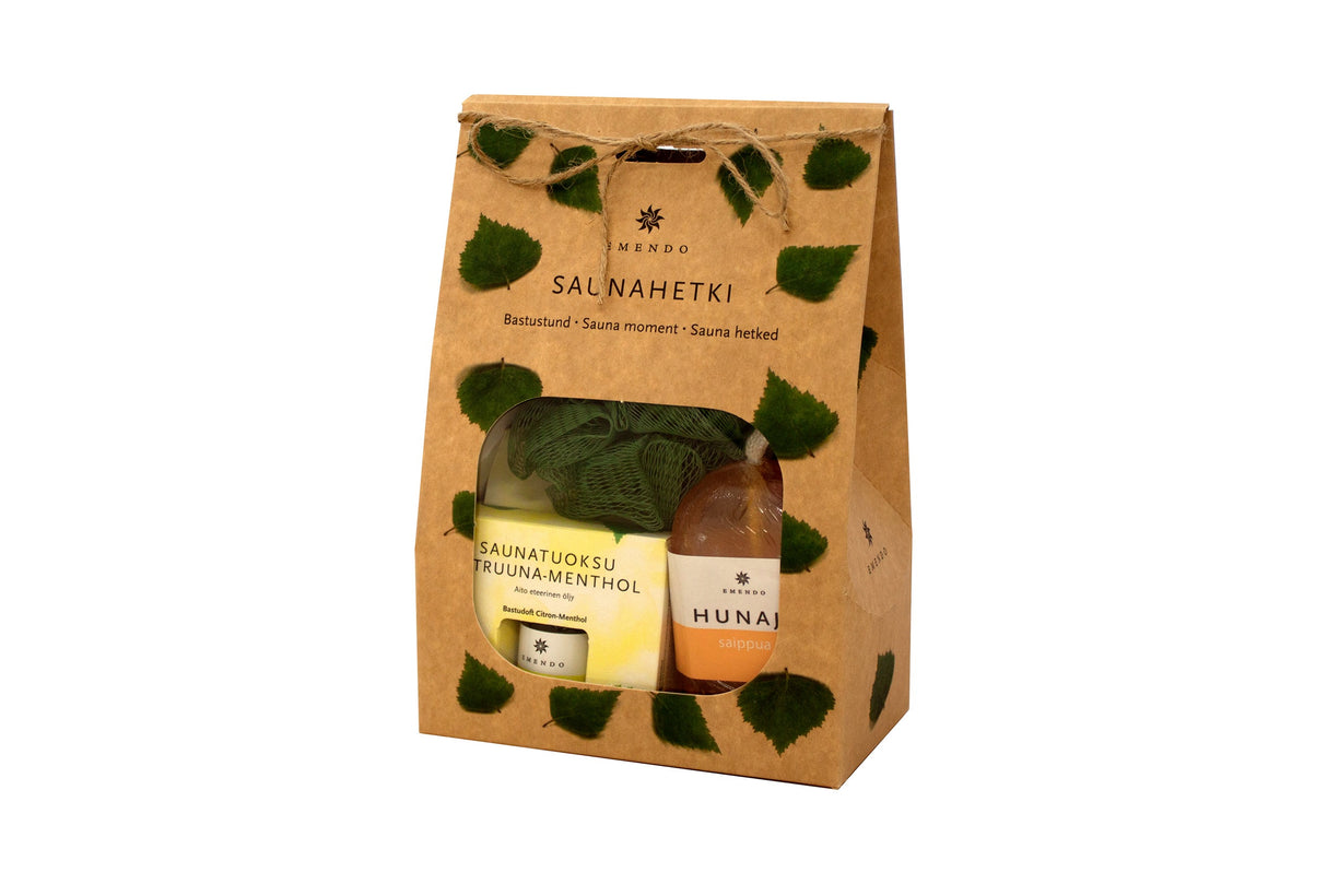 Emendo Saunahetki gift box (soap, sauna scent, washing flower)