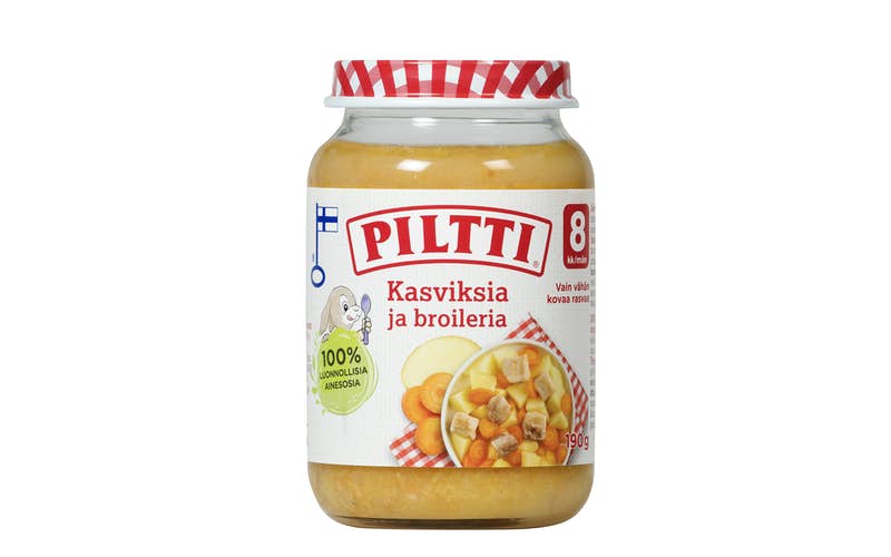 Piltti 190g Kasviksia ja broileria lastenateria 8kk 12KPL SÄÄSTÖPAKKAUS