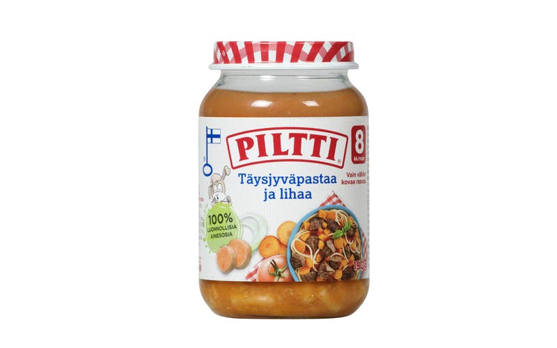 Piltti 190g Täysjyväpastaa ja lihaa lastenateria 8kk 12KPL SÄÄSTÖPAKKAUS