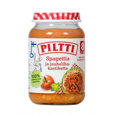 Piltti 190g Spaghetti och köttfärssås barnmåltid 8 månader 12KPL SPARPAKETT