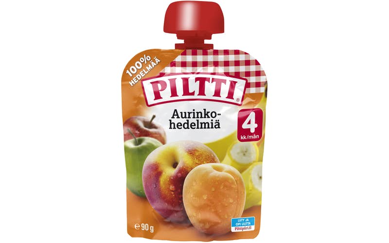 Piltti 90g Solfrukter fruktpuré 4 månaders portionspåse 8 st MULTIPACK