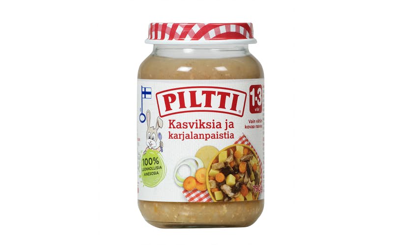 Piltti Nordische Geschmäcker 190g Gemüse und Karelische Pastete Kindermahlzeit 1-3 Jahre 12 Stück SPARPAKETT