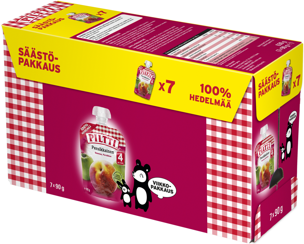 Piltti persikoin hemlagade fruktsmoothie 7x90g 4m SÄÄSTÖPAKKAUS