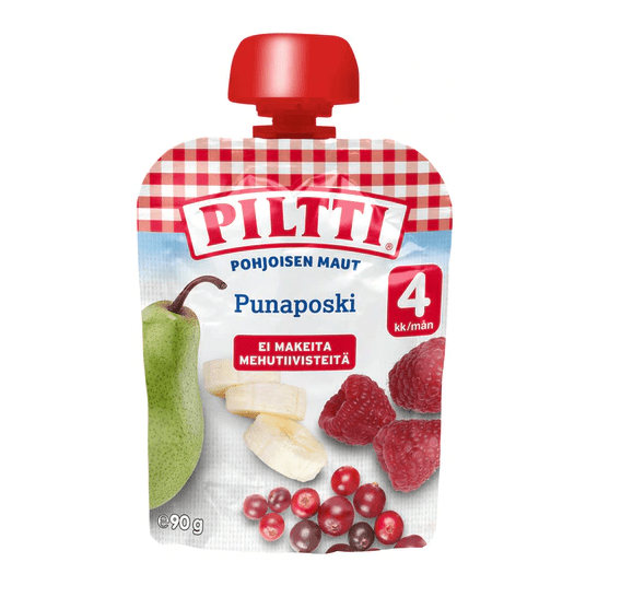 Piltti Pohjoisen maut 90g Punaposki fruit puree 4 months serving bag 8 pcs MULTIPACK