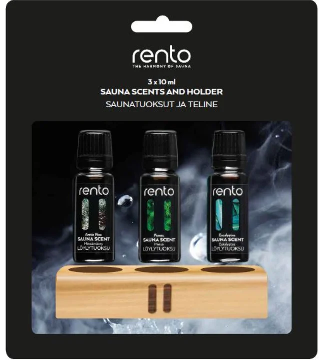 Rento Sauna fragrance 3x10ml in a bamboo holder